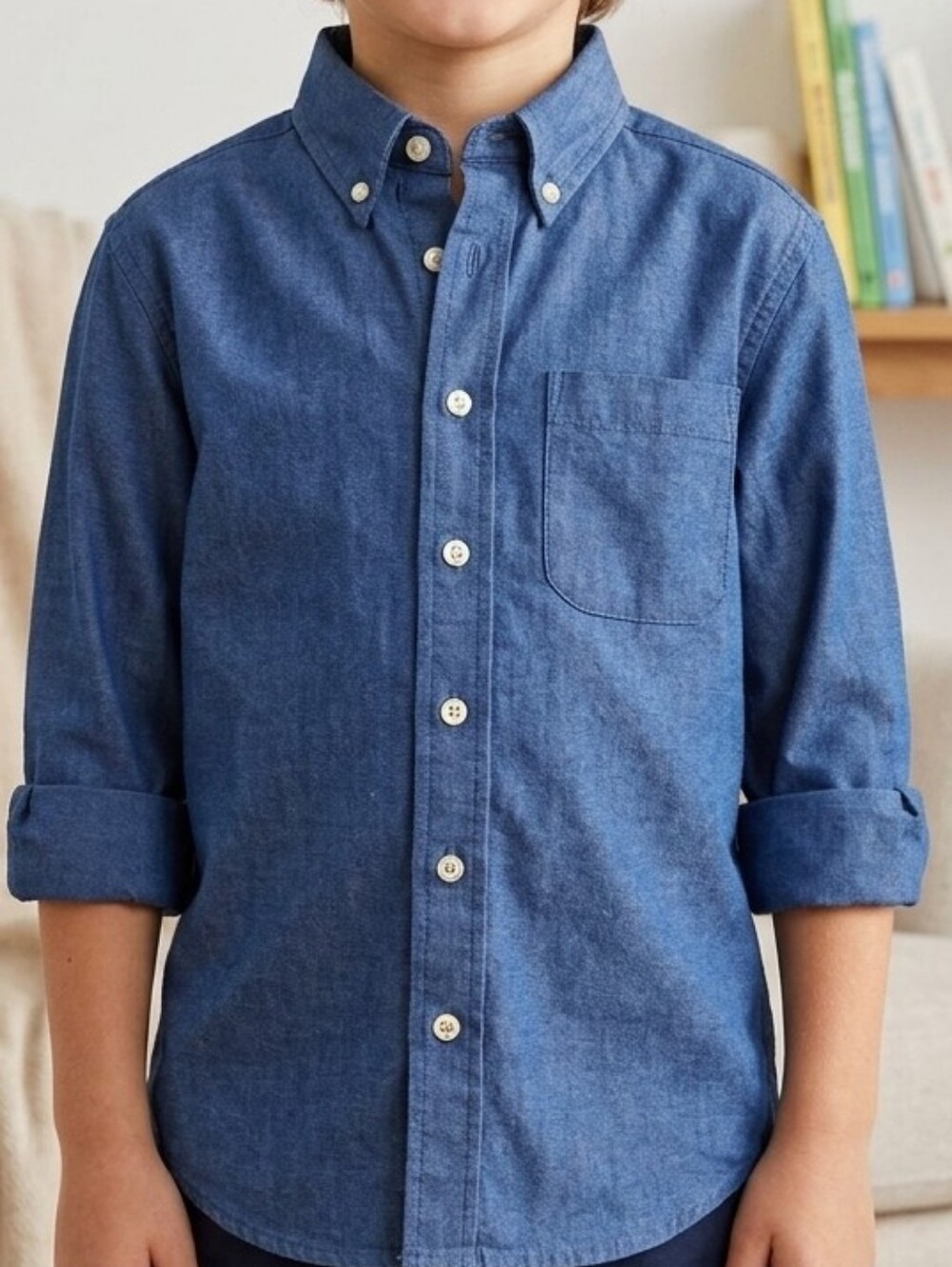 George Boys' Denim-Look Button-Down Shirt in Blue